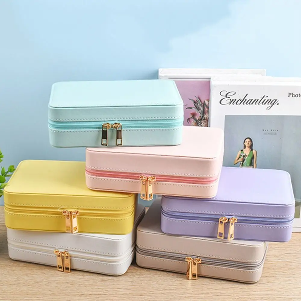 

PU Leather Trinkets Storage Organizer Dustproof Solid Color Jewelry Storage Case Simple High Quality Portable Jewelry Organizer