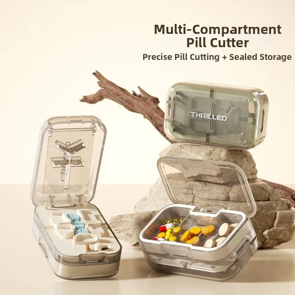 Compact Precise Cutting Portable Pill Cutter Sealed Dustproof Daily Pill Splitter 2 in 1 Moisture-proof Medicine Divider Outdoor