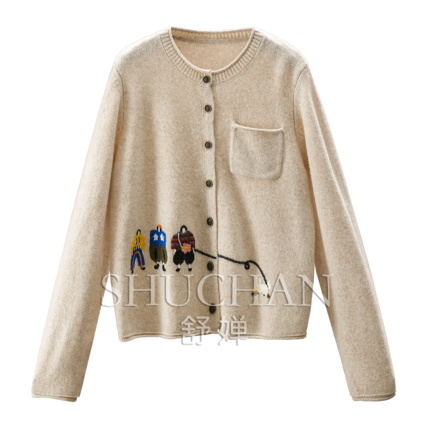 Loose Flower Yarn Merino Wool Embroidered Sweater Cardigan Women's F607 Sweaters for Women