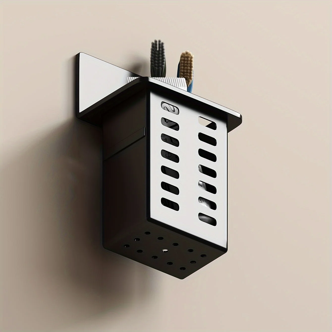 1 Funktionaler Zahnpasta- und Zahnbürstenhalter für das Badezimmer, wandmontiertes Zahnbürsten-Aufbewahrungsregal, Badezimmer-Aufbewahrungsregal – Detail 6