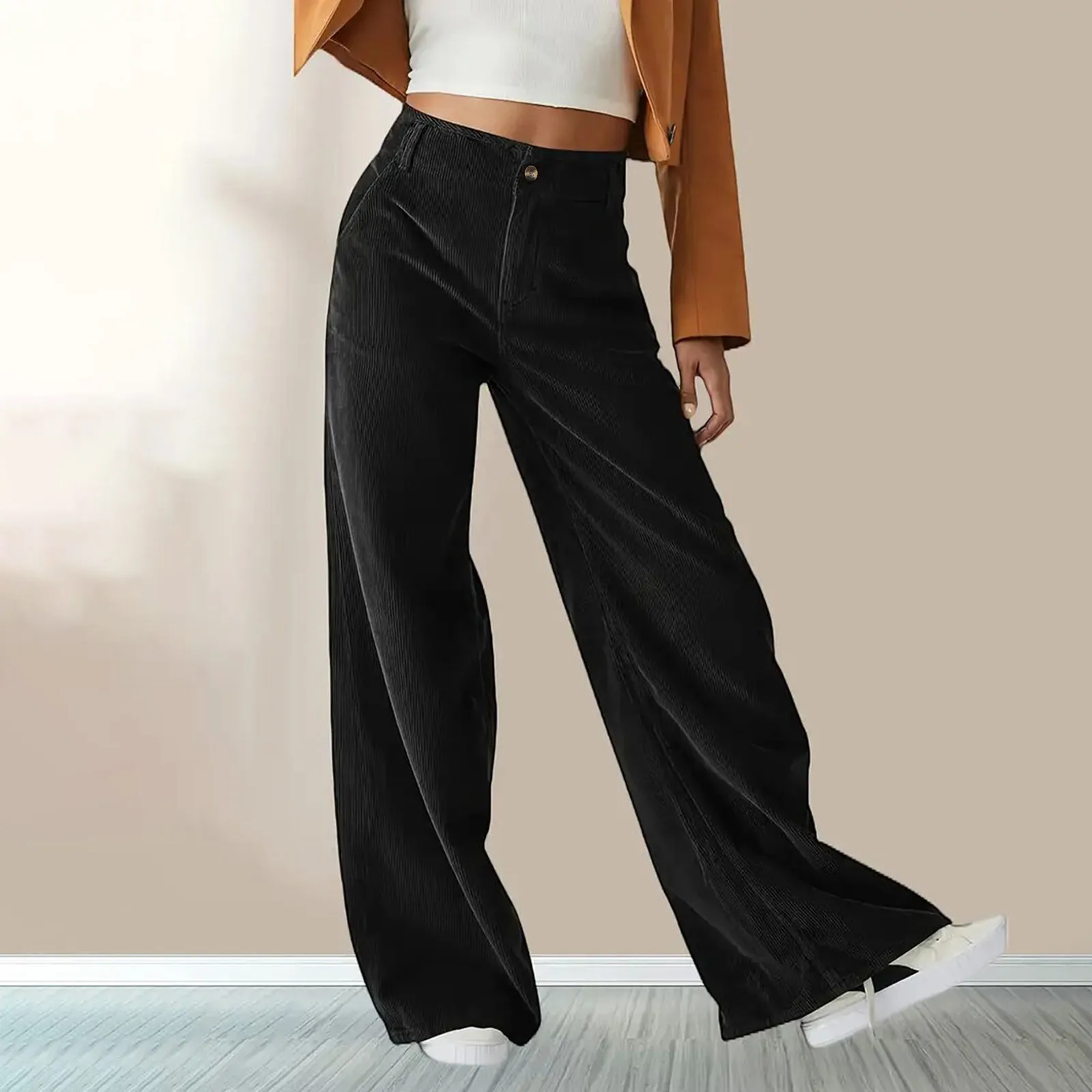 Solid Color Design Casual Wide Leg Pants Women Business Fashion Comfortable Trousers Loose Fit Casual Versatile Trousers