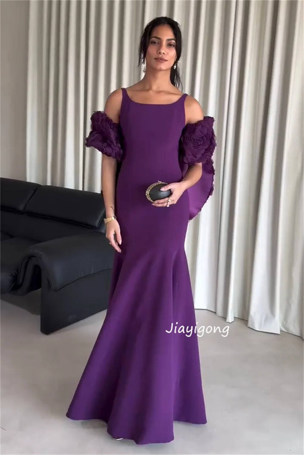 Aangepaste moderne stijl jersey plooipatroon zeemeermin vierkante hals lange jurken op maat gemaakte gelegenheid homecoming hoge kwaliteit