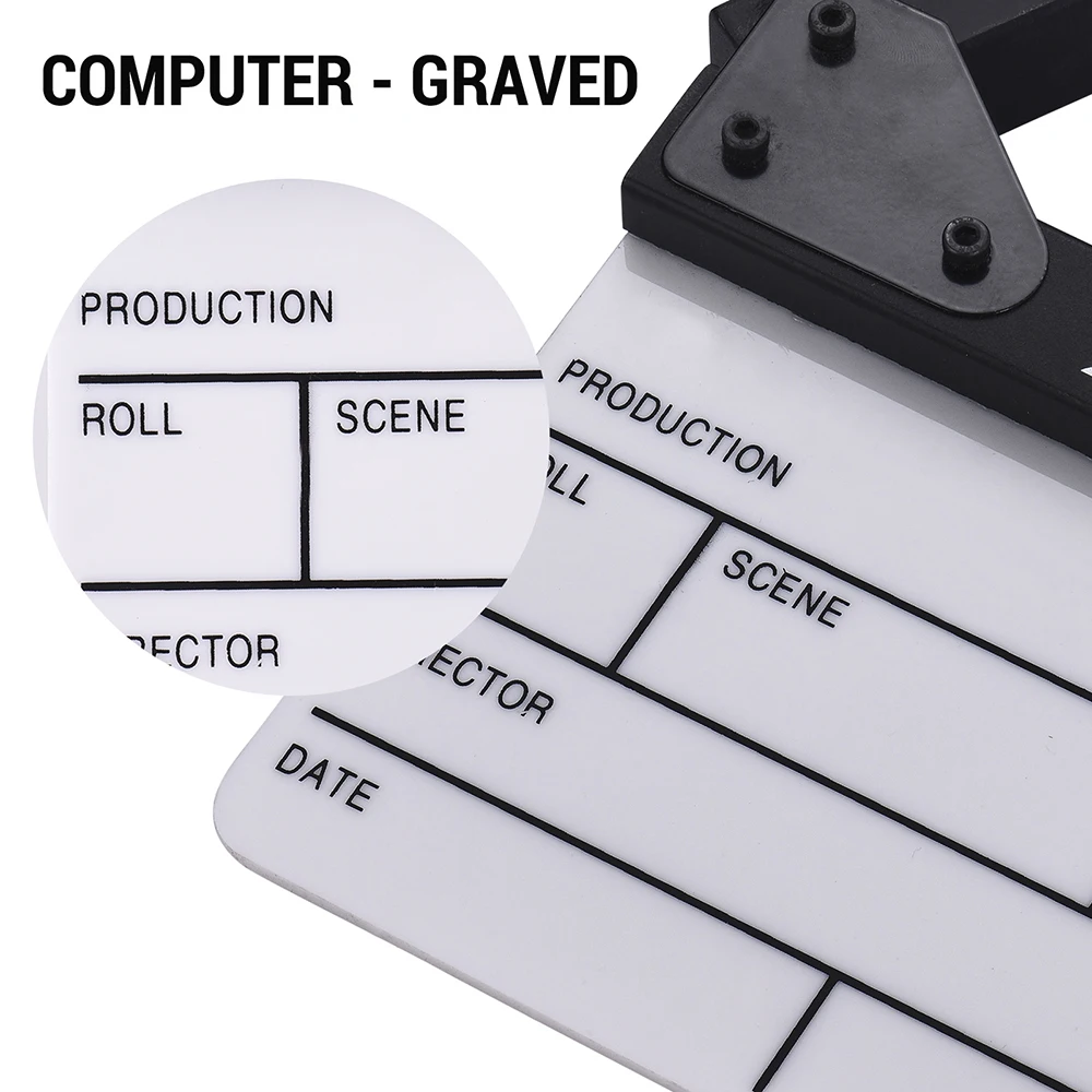 Andoer Compact Size Acrylic Clapboard Clapper Board Dry Erase TV Movie Film Cut Action Scene Clapper Board Black & White Stick