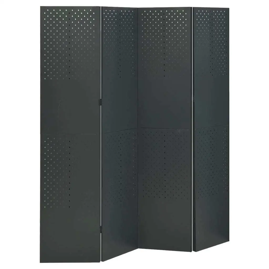 63x70.9 Steel 4-Panel Room Divider in Anthracite - Stylish Screen for Home Decor