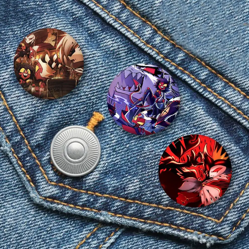 Cartoon H-Helluvads Boss 32/44/58mm Handmade Round Funny Snap-in Brooches for Backpack Cothes Accessories Badge Hat Decoration