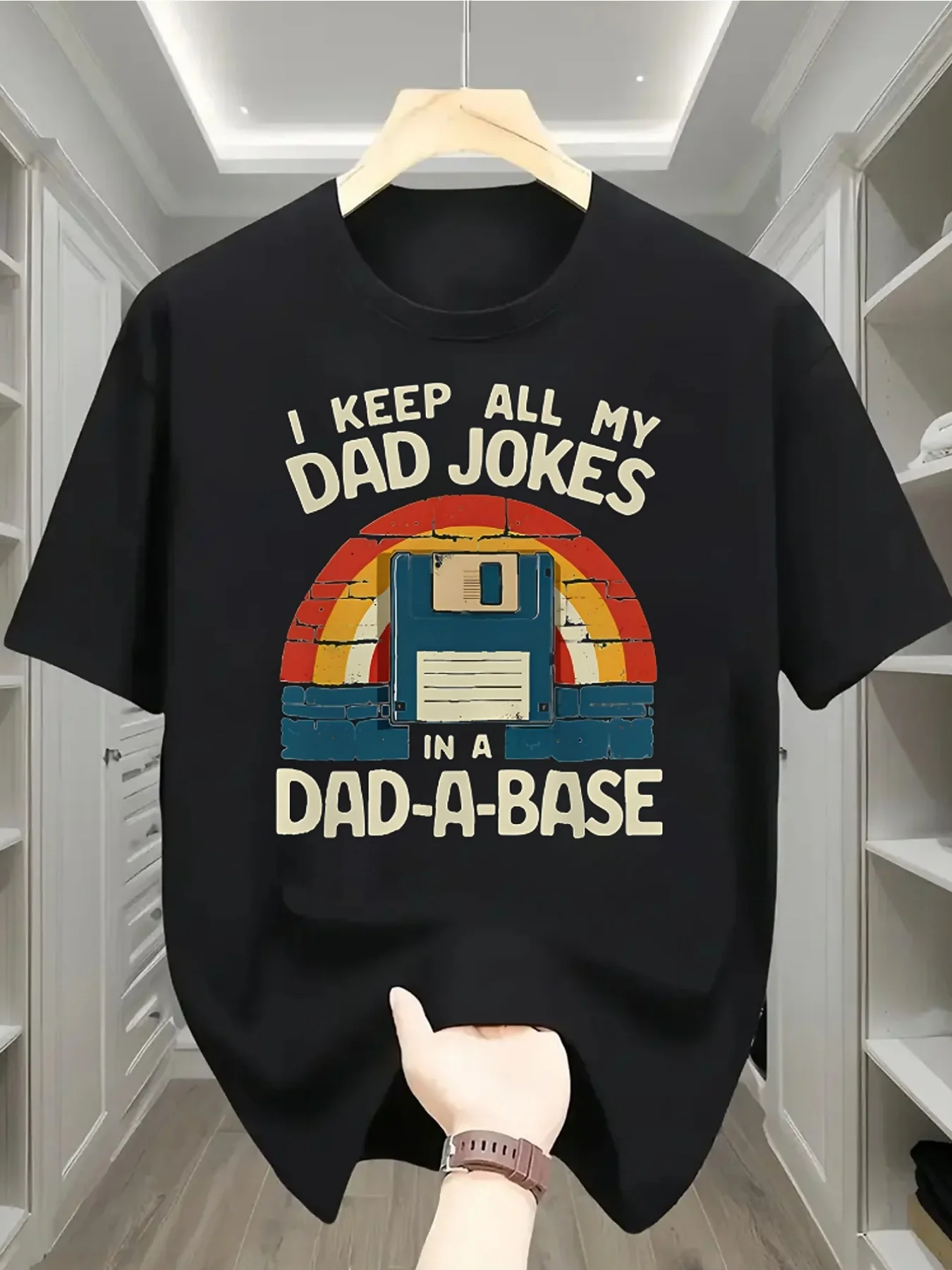 Men Cotton Tee Retro Floppy Disk Dad Jokes Graphic Short Sleeve Crew Neck Casual Street T Shirt For Tech Dads Summer Daily Tops
