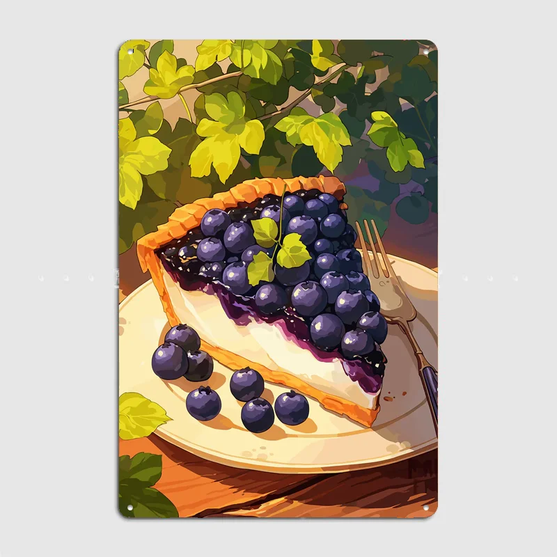 Blueberry Pie Slice with Fork Vintage Poster Metal Sign Custom Room Decor Home Wall Decor Posters Indoor Wall Decoration