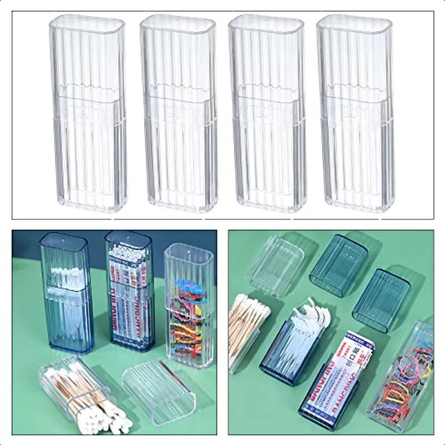 JIEDALIN 4 Pcs Cotton Swab Holder for Travel Mini Travel Swab Case Cotton Swab Box for Makeup Sponge Cotton Swabs Hair Ties Flo