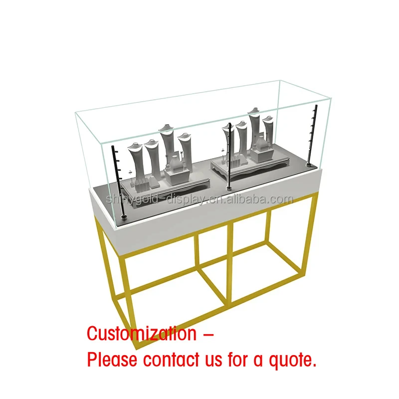 custom.Jewelry Display Glass Pedestal Cabinet Lockable Vitrine Jewelry Showcase Display Counter with LED Light