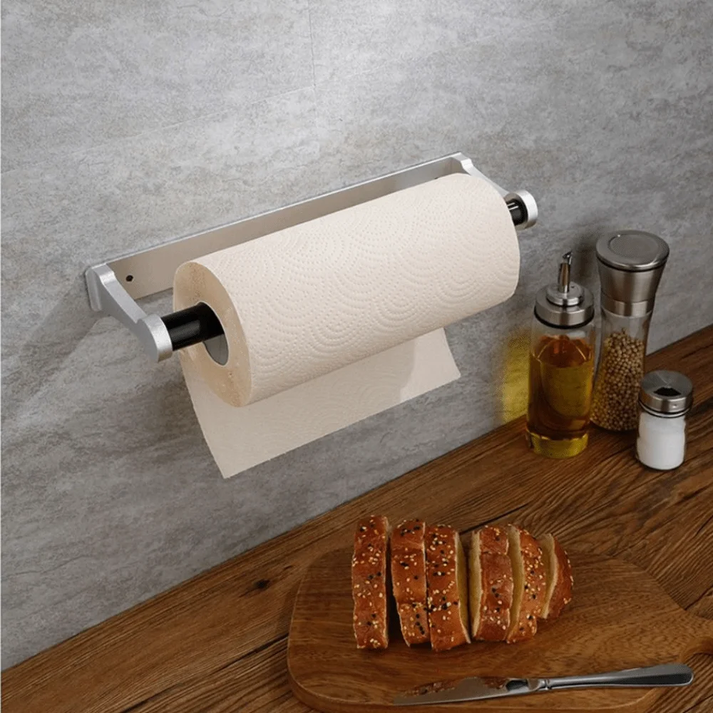 

Stainless Steel Paper Towel Holder Heavy Duty Space Aluminum Tissue Paper Holder Non Perforated Square Cabinet Paper Roll Hanger