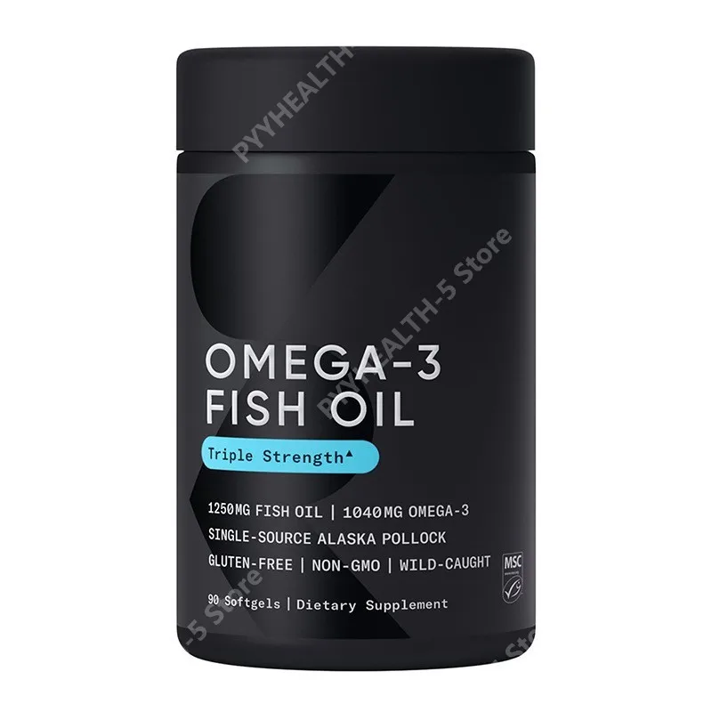 

Omega-3 Fish Oil 1250 - Triple Strength Fish Oil Supplement From Wild Alaska Pollock - MSC Certified Sustainable 90 Capsules