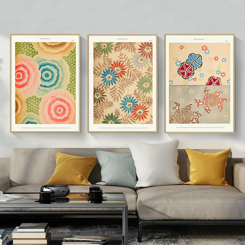 Vintage Japanese Floral Pattern Poster Shin-Bijutsukai Flower Blossom Botanical Canvas Painting Wall Art Living Room Home Decor