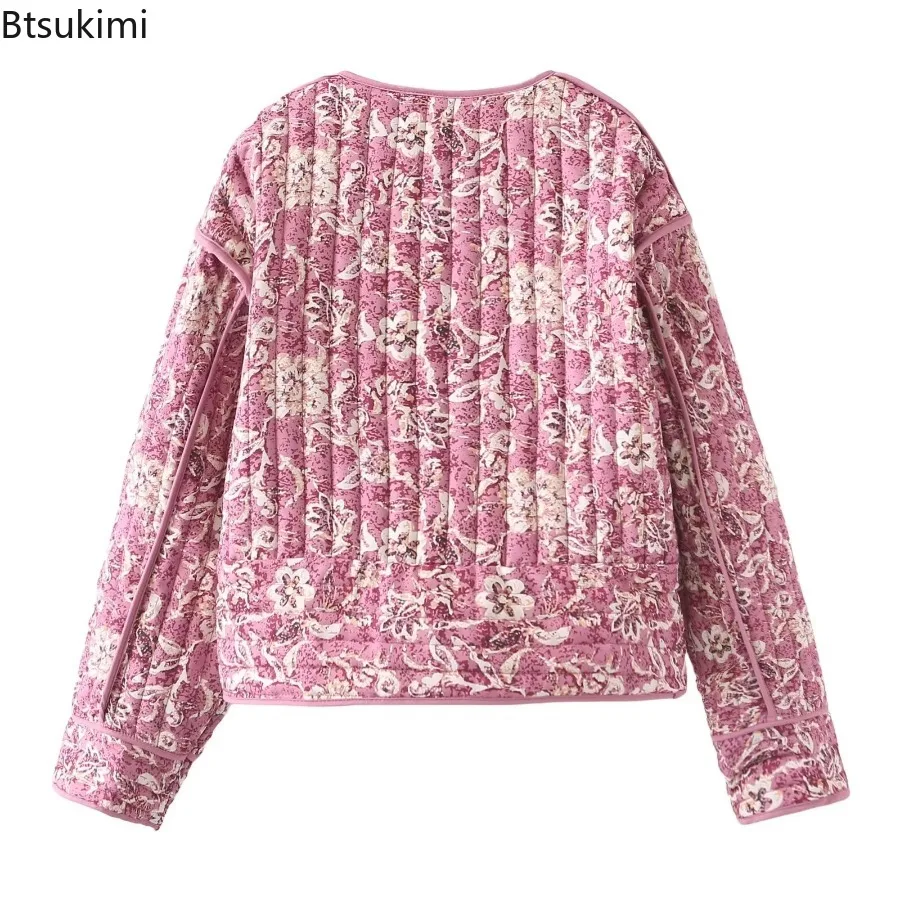 Floral Print Women Quilted Jacket Women Winter 2025 New Thickened Stand-up Collar Warm Coat Fashion Female Streetwear Outerwear
