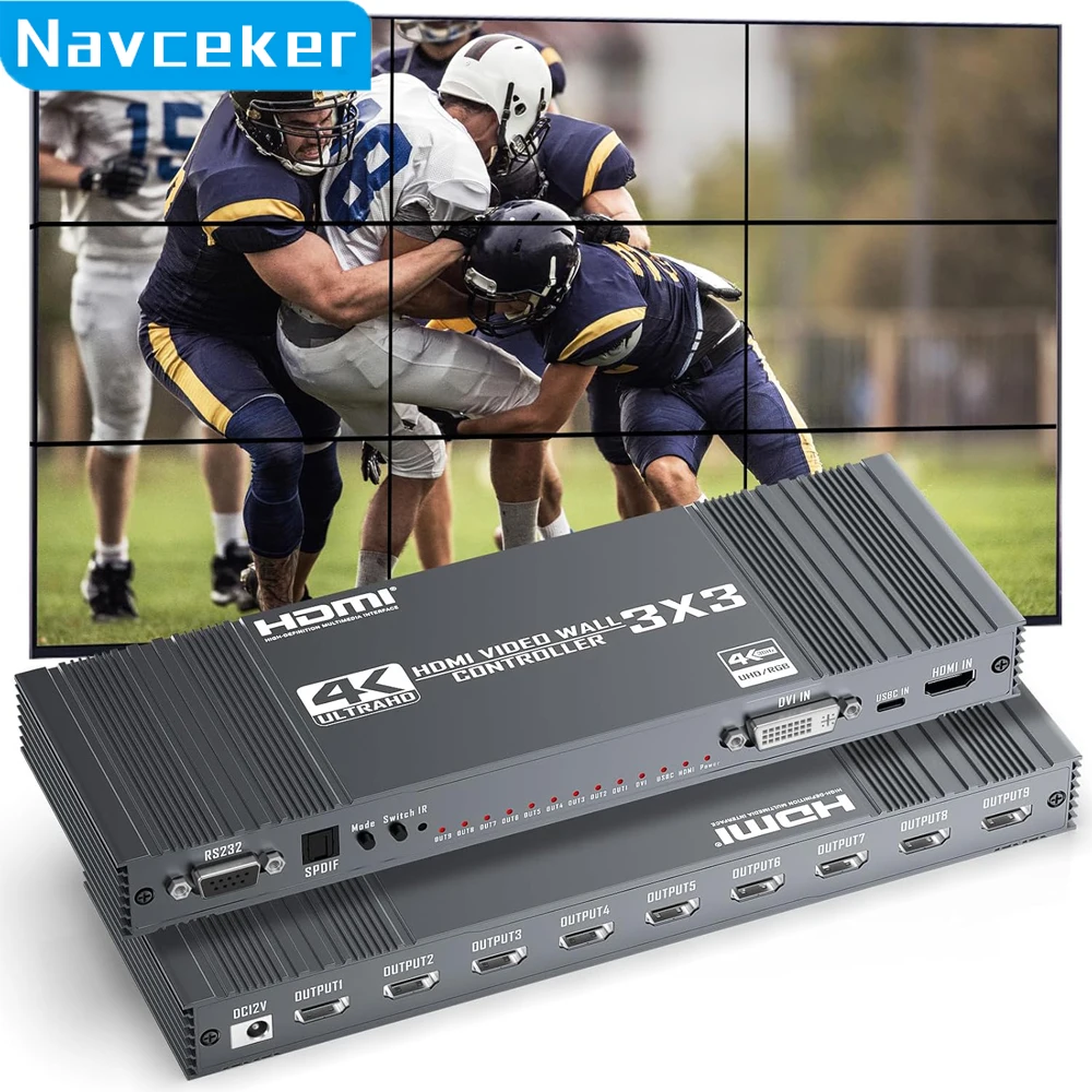 4K HDMI USB-C Video Wall Controller 3X3 2X3 2X2 1X5 Video Wall Processor Multi Video Screen Processor Splicer HDMI Wall Display