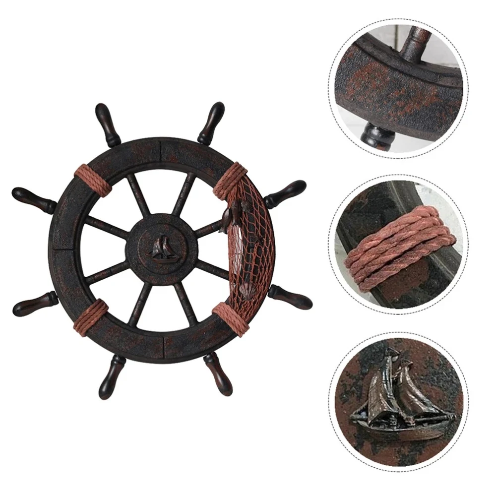 AWAH Mediterranean Style Nautical Wooden Boat Ship Wheel Wooden Rudder Model Rudder Wooden Retro Ship Wheel Wall Decoration