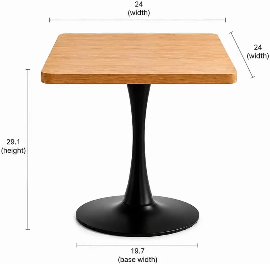 Mid Century Modern Square Tulip Dining Table, Space Saving Small Bistro Table for Kitchen Apartment Balcony Cafe Breakfast Nook (Natural,23.6)