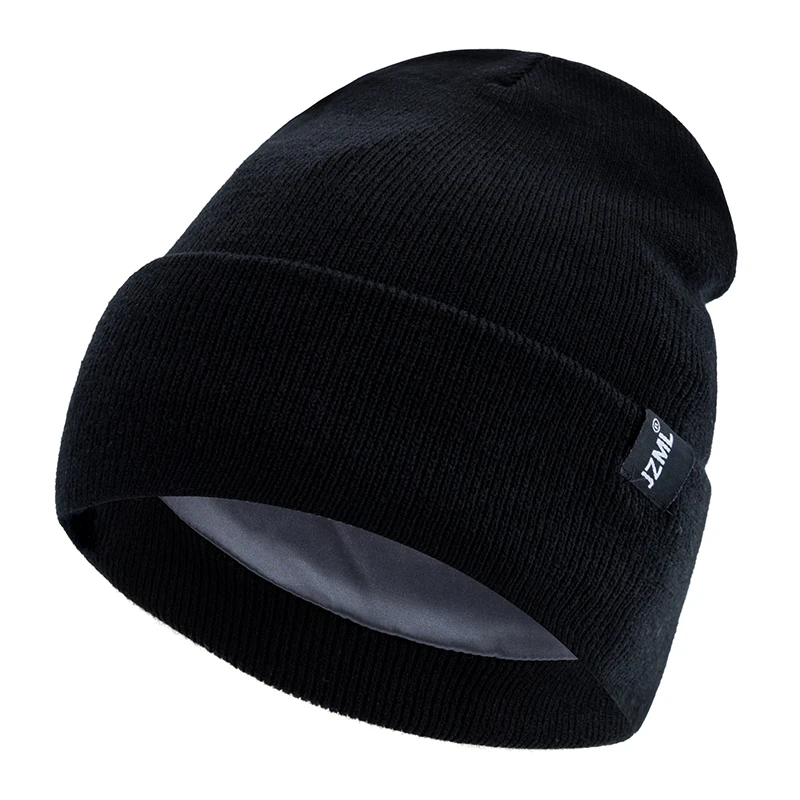 Neue Stil JZML Brief Plüsch Satin Gefüttert Antistatische Beanie Hut Herbst & Winter Hüte Für Männer Und Frauen Outdoor gestrickte Hüte – Detail 11