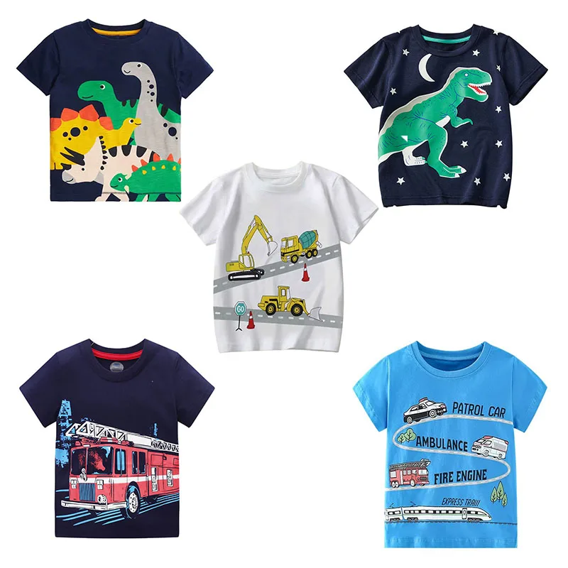 Jumping Meters 2-7T Dinosaurs Kids Tees Short Sleeve Baby Boys Girls T Shirts For Summer Animals Children's Tops Clothing
