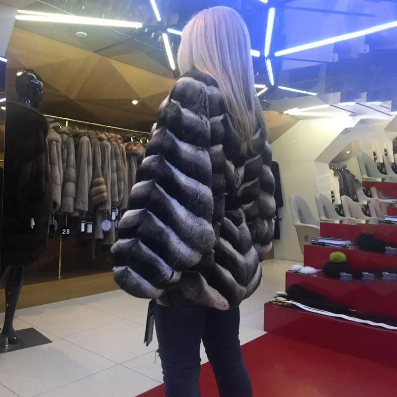 Poncho invernale da donna in vera pelliccia di coniglio Rex cincillà, mantello di lusso di media lunghezza, caldo soprabito in vera pelliccia 
