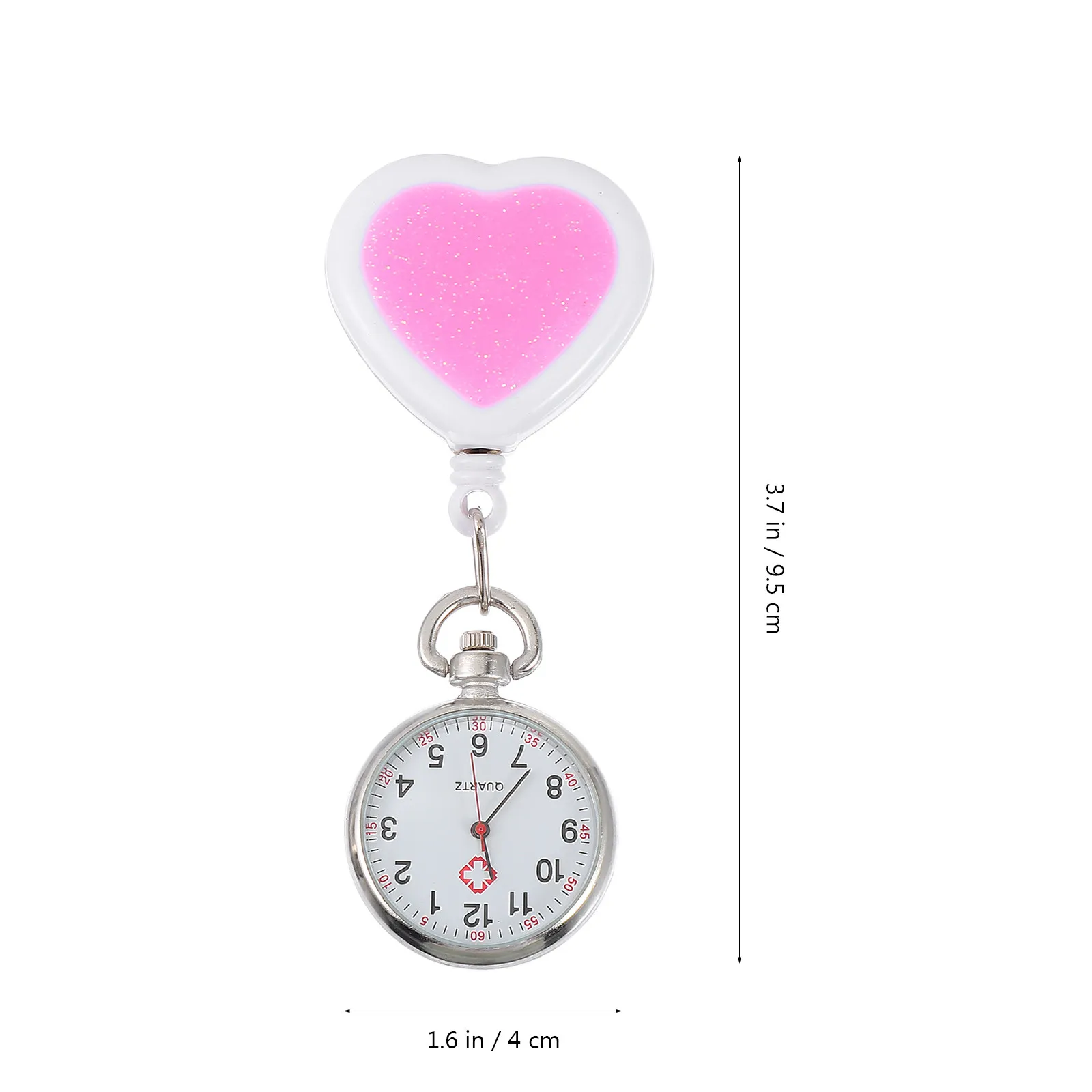 2Pcs Retractable Chest Watch Peach Heart Design Adorable Exquisite Easy to Wear Off Accurate Time Clear Dial Nurse Doctor Gift