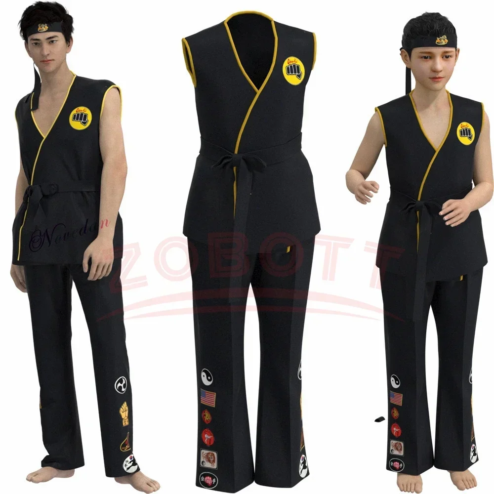 The Karate Kid Daniel LaRusso Johnny Lawrence Black Karate Uniform Headband Cobra Kai Cosplay Costume For Kids Child Adult