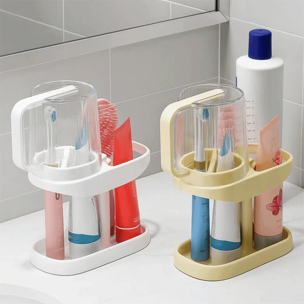

Dustproof Toothbrush Holder Large capacity Stable Toothpaste Storage Rack Draining water Adjustable Cup Storage Rack Bathroom