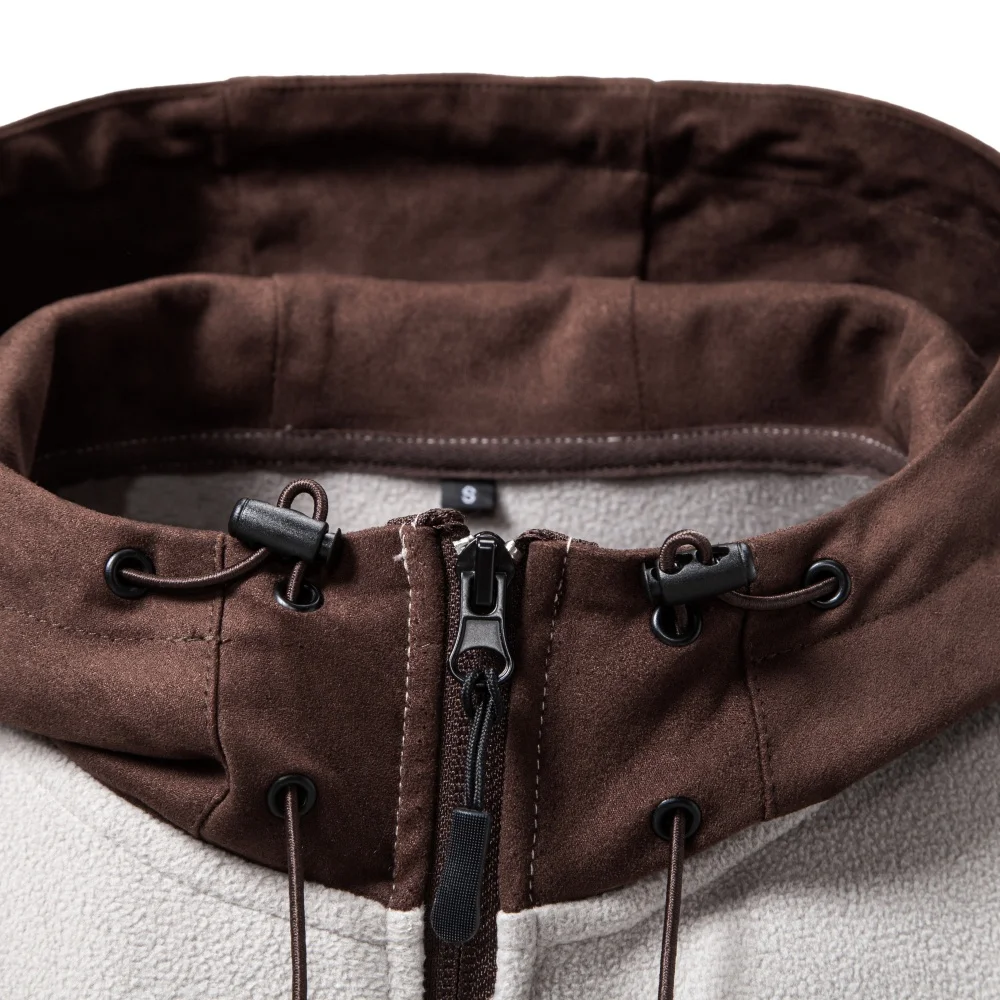 AIOPESON Herren Fleecejacke mit mehreren Taschen, Kapuze, durchgehendem Reißverschluss, Wildlederkapuze, Streetwear, Herbst-Winter, warme Oberbekleidung – Detail 9