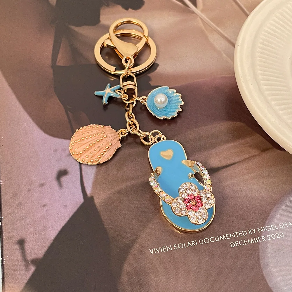 luxury jewelry Cute Clover Slippers Car Keychain with rhinestone Metal Bag Hanging Accessories for woman