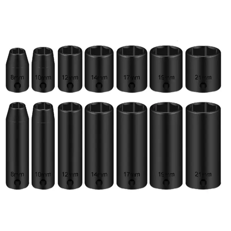 AC88 3/8 Drive Impact Socket Set Metric Short Deep Sockets 8-22mm Black Phosphate Finish for Durability