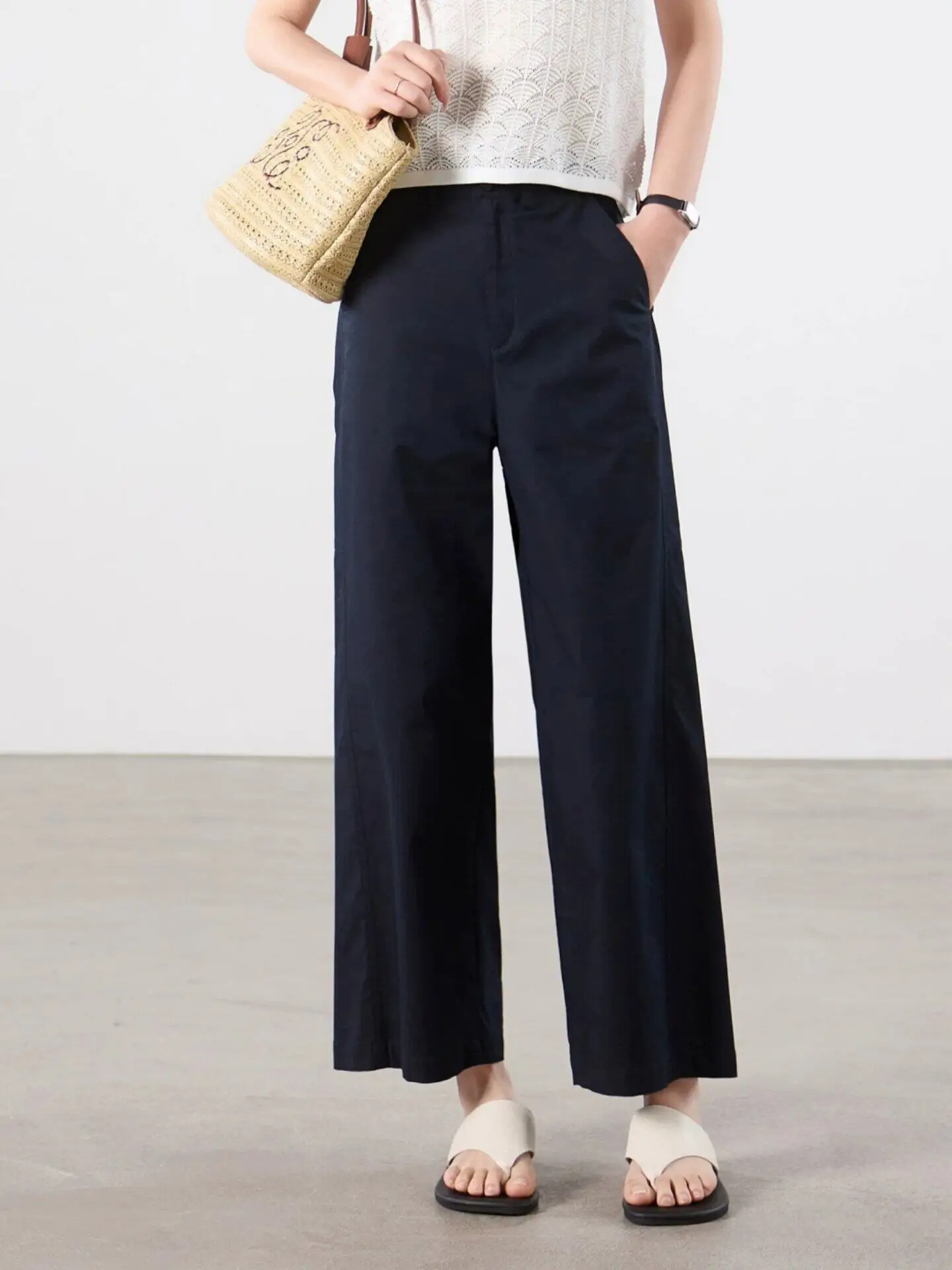 

High Waist Straight Leg Black Casual Pants Women's Spring Summer New Style Comfortable Loose Slimming Wide Leg Casual Pants