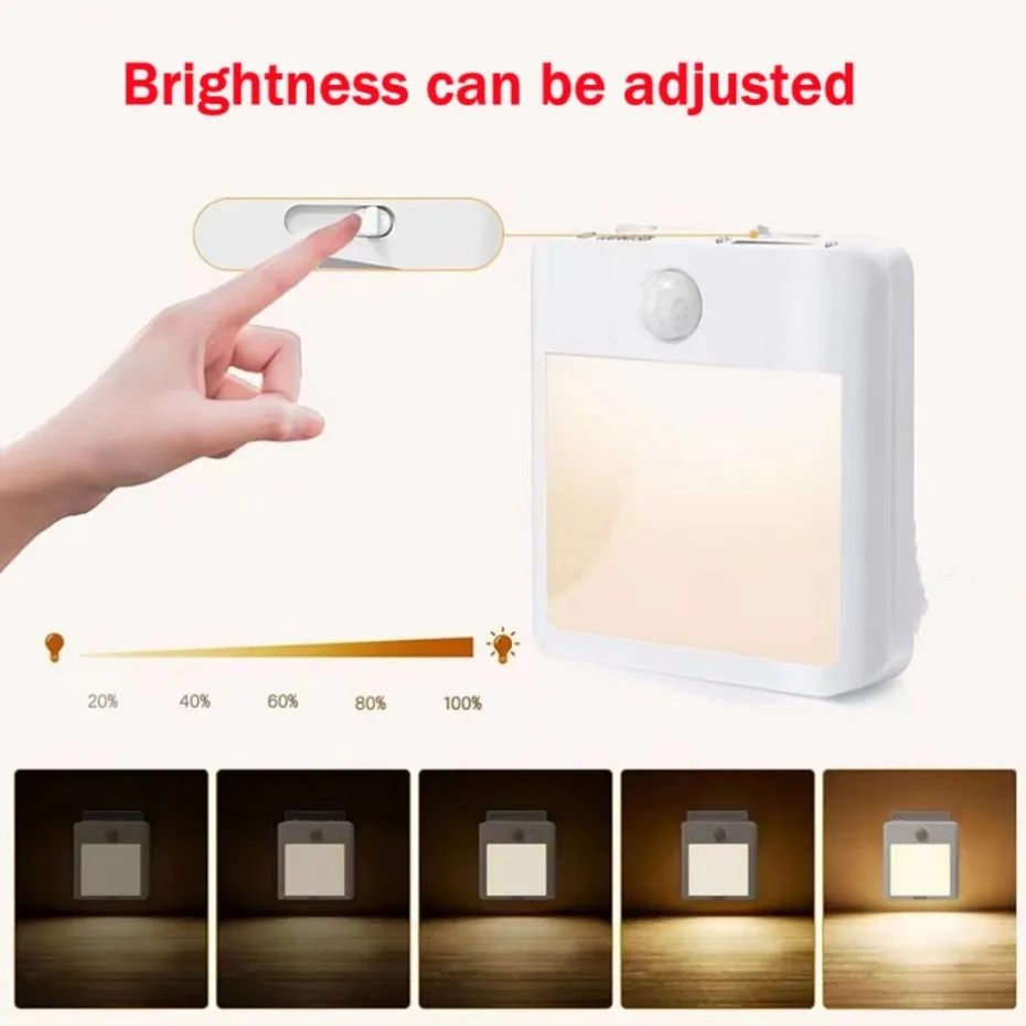 UooKzz-Veilleuse LED à capteur de mouvement, prise UE, lumière d'armoire à intensité variable, lampe de chevet pour bébé, chambre à coucher, couloir, éclairage domestique