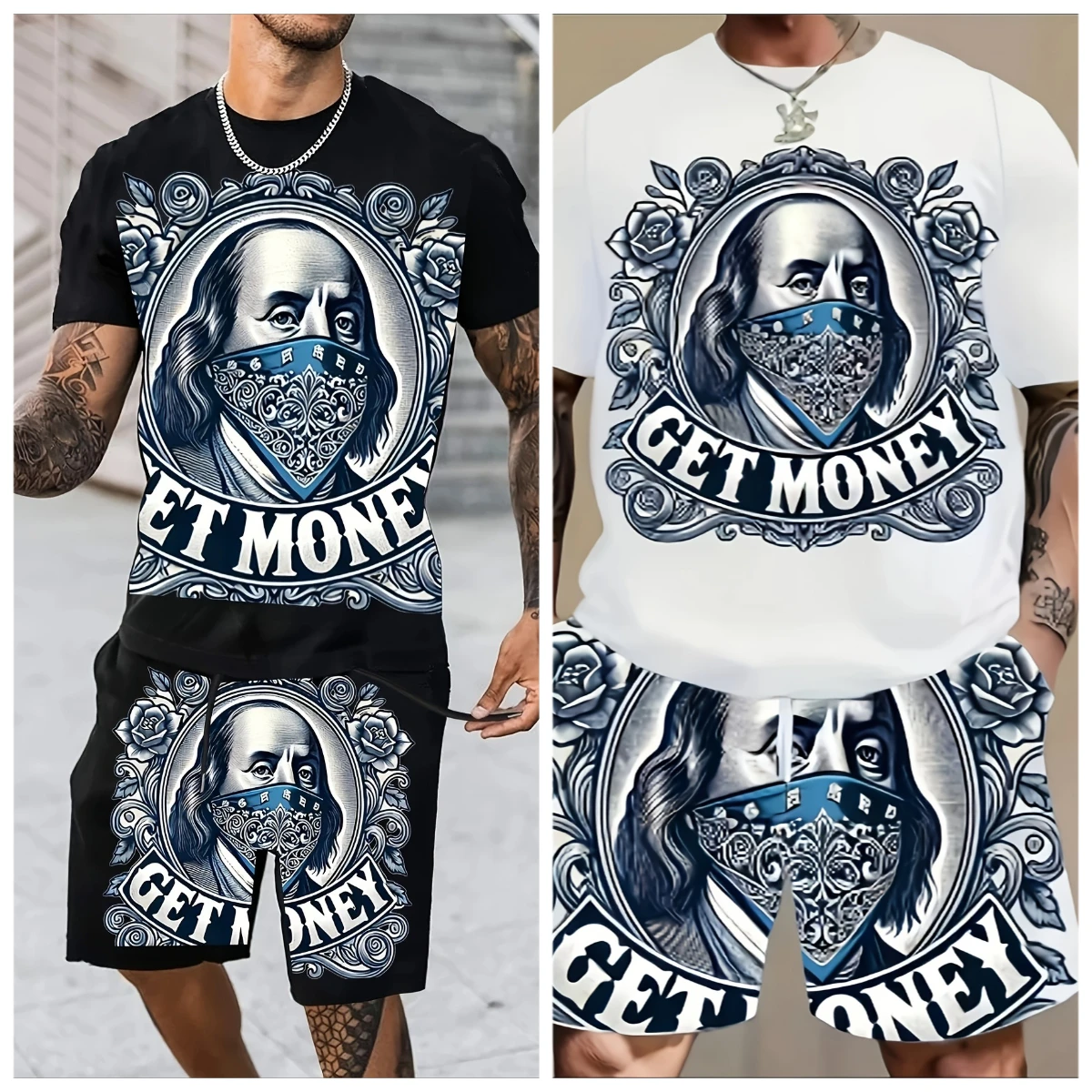 

Latest T-shirt Set European and American Street Fashion Letter Hunting Style 3D Spring and Autumn Top Pants Casual Style Adult