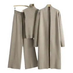 Spring Autumn 3 Piece Women Cardigan Tracksuits Fashion Knitted Pant Set Ladies Sweater Vest Vintage Fashion Ladies 3 Piece Set