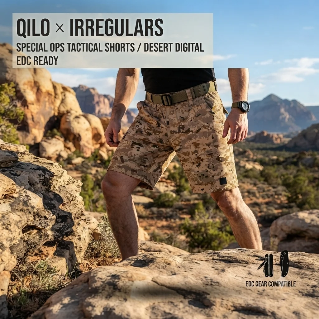 QILO x IRREGULARS Tactical Shorts Men EDC Desert Digital Camo Ripstop Outdoor Training Breathable Orange Peel Fabric