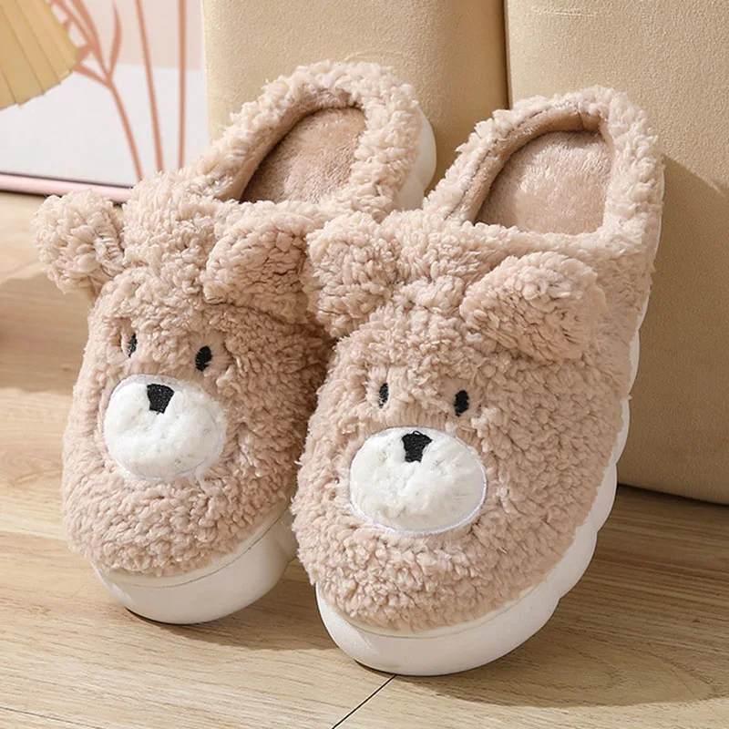 Pluche Winter Thuis Slippers Vrouwen Huishoudelijke Paren Katoenen Slippers Zacht En Schattige Baby Beer Schoenen Vrouw Zachte Antislip Bontglijbanen