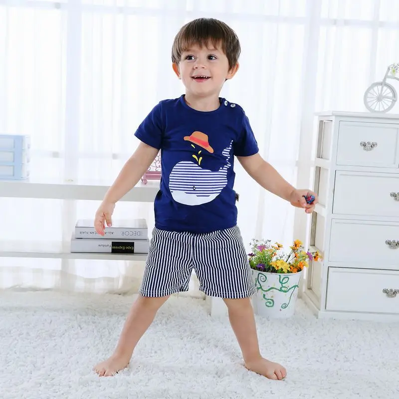 Summer Trendy Boys Girls Clothes Cute Cotton Lion Print Kids Short Sleeve T-shirt Tops+ Shorts Casual Loose 2PCS Sets Sport Suit