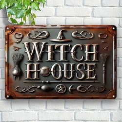 Charming Iron Tin Sign: Vintage Witch House Design Ideal for Enhancing Your Home, Garden, Cafe, or Farmhouse Aesthetic