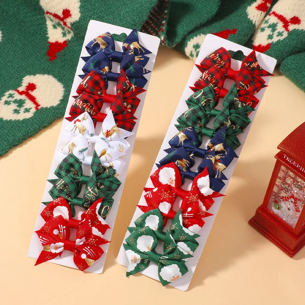 10 Stück Weihnachtsschleife Haarspangen für Mädchen Weihnachtsmann Druckband Haarnadeln Boutique Party Cheer Kinder Kopfbedeckung Haarschmuck