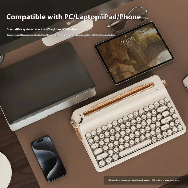 YUNZII QL75 máquina de escribir Teclado mecánico inalámbrico triodo intercambiable en caliente teclados de oficina Retro RGB Mac/Android/Linux/iOS/Windows