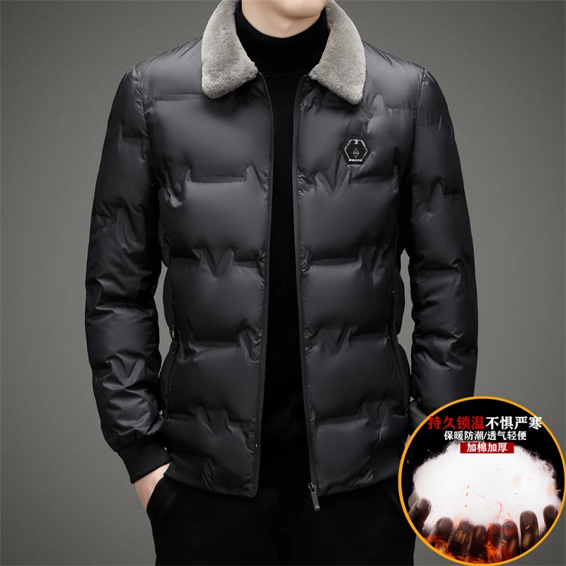 

Оригинальный дизайн, качественная мужская хлопковая куртка на молнии с меховым воротником, пальто с принтом, зимняя новинка, уличная теплая повседневная модная мужская одежда