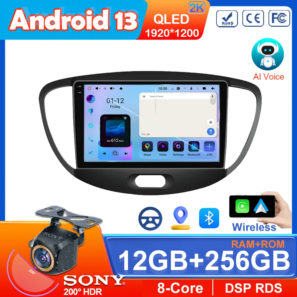 

Car Android 13 For Hyundai i10 2007 - 2013 Radio QLED Stereo Head Unit Multimedia Player GPS Navigation 5G wifi BT No 2din DVD