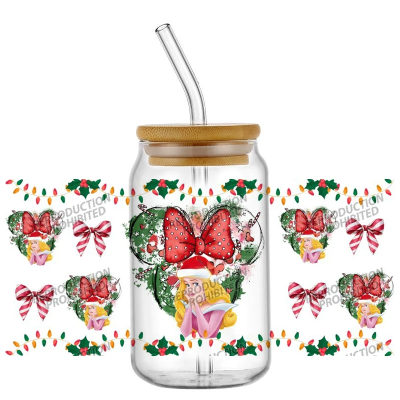 

New Christmas Princess 16oz Libbey UV DTF Cup Wrap Transfer Custom Label DIY Logo Self adhesive Mug Decal Sticker