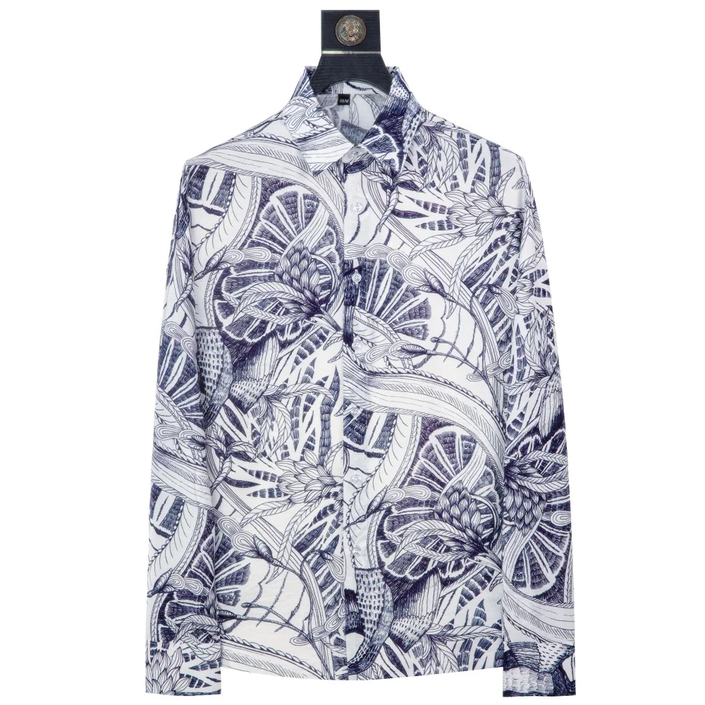

2026 New Bohemian Printed Long Sleeved Shirt for Men Loose Casual Business Shirt Social Vacation Beach Shirts Men Clothing