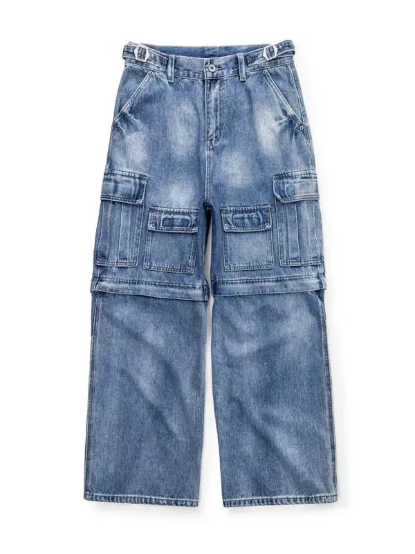 

Джинсы Bla Armada в американском стиле, тяжелые, ретро, с отстегивающимся элементом, свободного кроя, прямые штанины, молодежные повседневные брюки, рабочая одежда