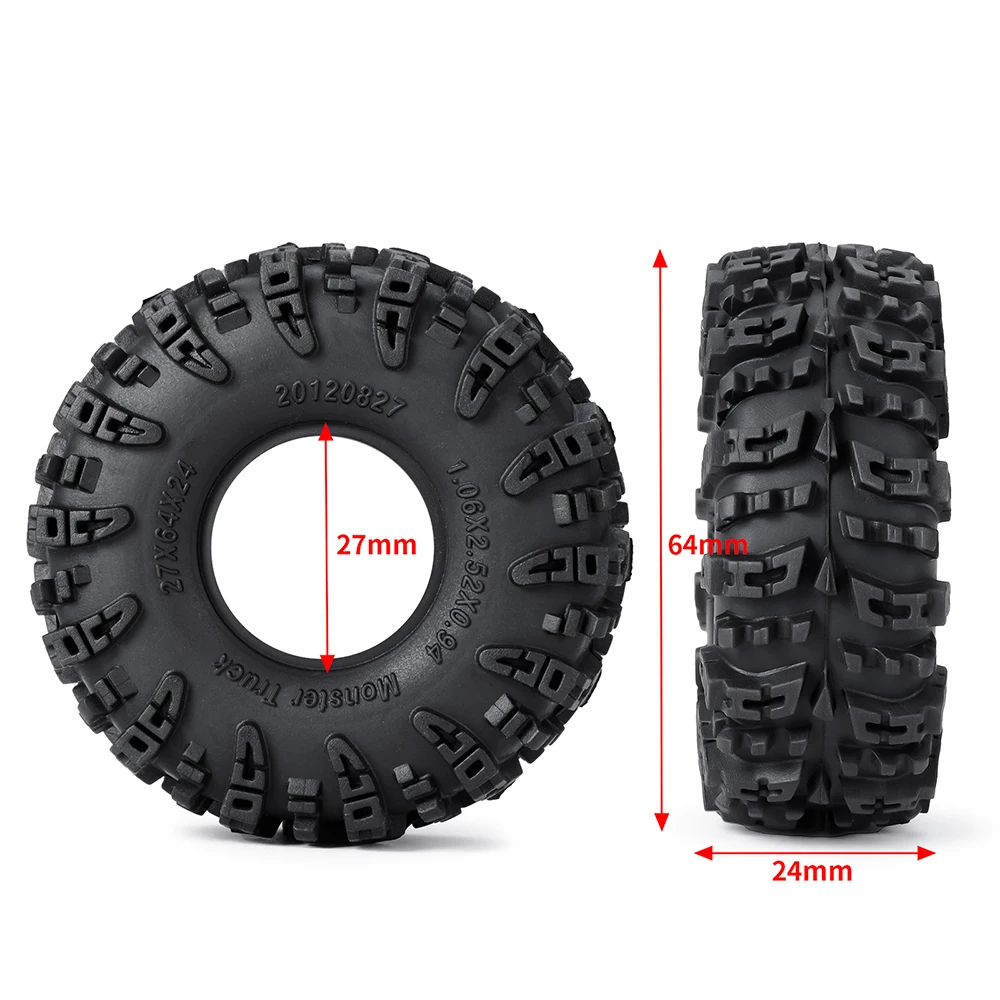 YEAHRUN 4 sztuk 64*24mm 64*27mm Swamper błota gumowa opona do kół dla Axial SCX24 1/24 TRX-4M 1/18 gąsienica RC części samochodowe