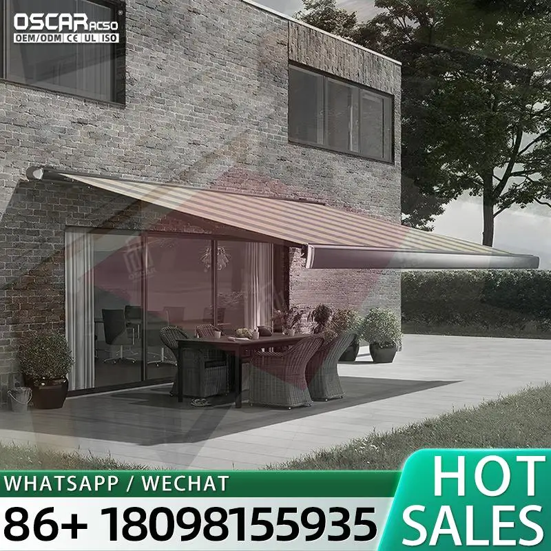 

7m Aluminum Retractable Canopy with Lights Electric Waterproof Retractable Arm Awning for Commercial Use Outdoor Shop Retractabl