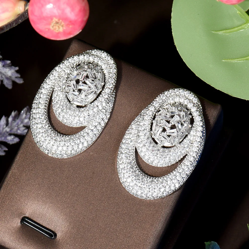 

Hibride New Luxury Exclusive Full Cubic Zirconia Big Round Stud Earrings For Women High End Zirconia Wedding Prom Jewelry E-111