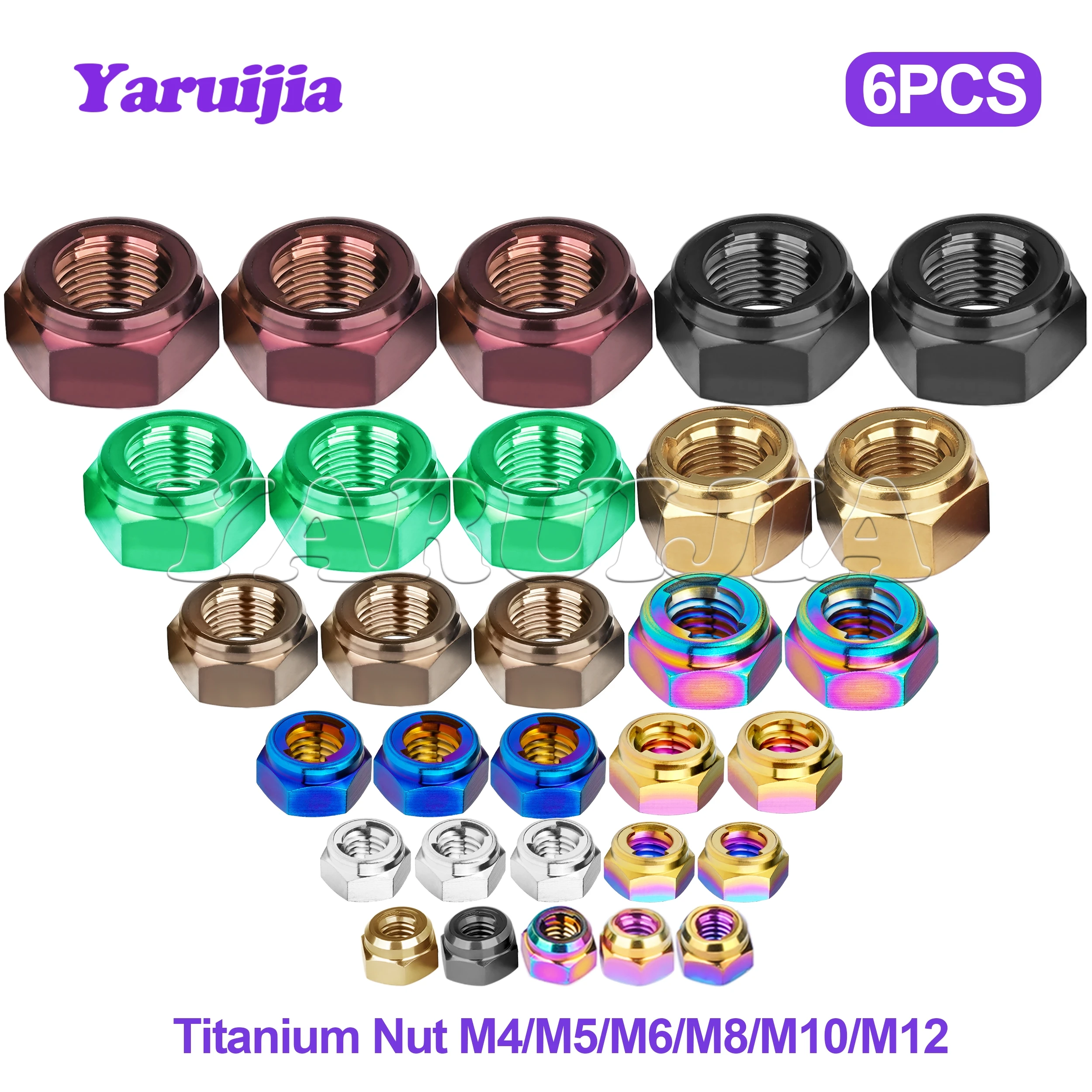 Yaruijia Titanium Hex Nut M5 M6 M8 Metal Lock Nut for Motorcycle Bicycle Modification (6PC)
