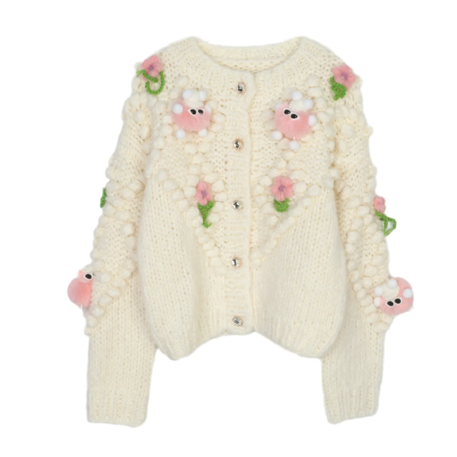 

Осень-зима 2022, новый женский богемный свитер с цветочным принтом, теплый вязаный свитер с длинными рукавами и круглым вырезом, куртка