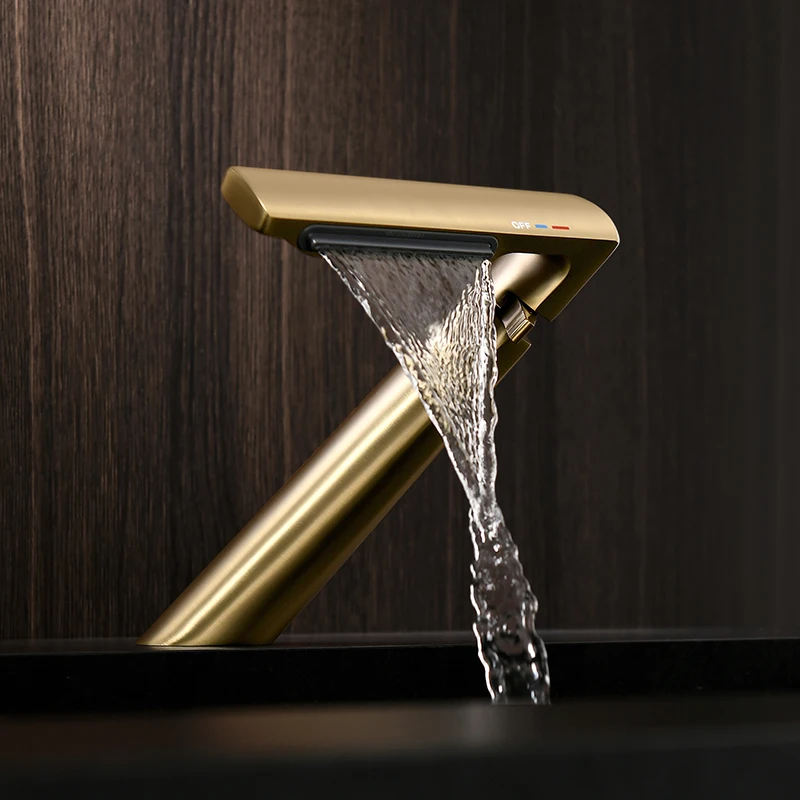 Waterfall Washbasin Mixer Faucet Single Handel Utensils Deck Mount Brass Modern Bathroom Faucet